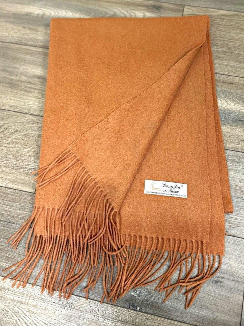 Rong Jia Cashmere Brown Rectangle Scarf Fringe 70x27